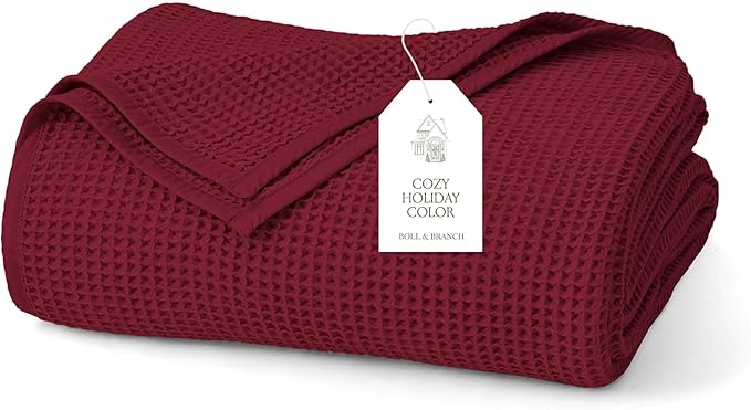 BOLL & BRANCH Waffle Bed Blanket - Twin/Twin XL, Holly - Luxury 100% Organic Cotton - Soft, Lightweight and Breathable - Textured Waffle Weave