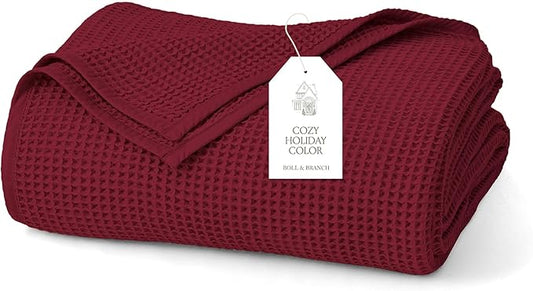 BOLL & BRANCH Waffle Bed Blanket - Twin/Twin XL, Holly - Luxury 100% Organic Cotton - Soft, Lightweight and Breathable - Textured Waffle Weave