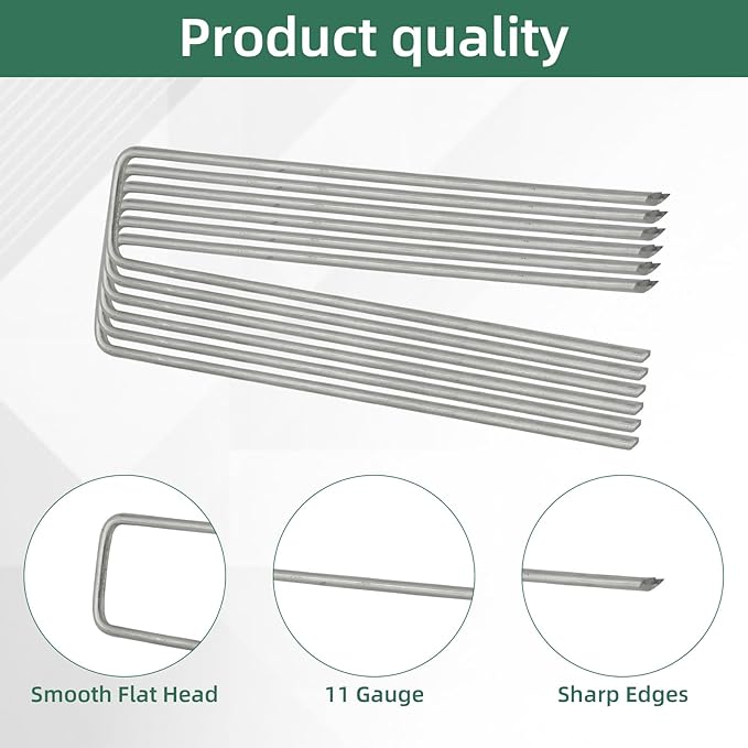 201Pcs 6 Inch 11 Gauge Garden Stakes Staples Kit, 100Pcs U-Shaped Landscape Staples and 100Pcs Fixing Gasket with 1Pc Pick Hook for Weed Barrier Fabric, Groud Cover, Holding Fence