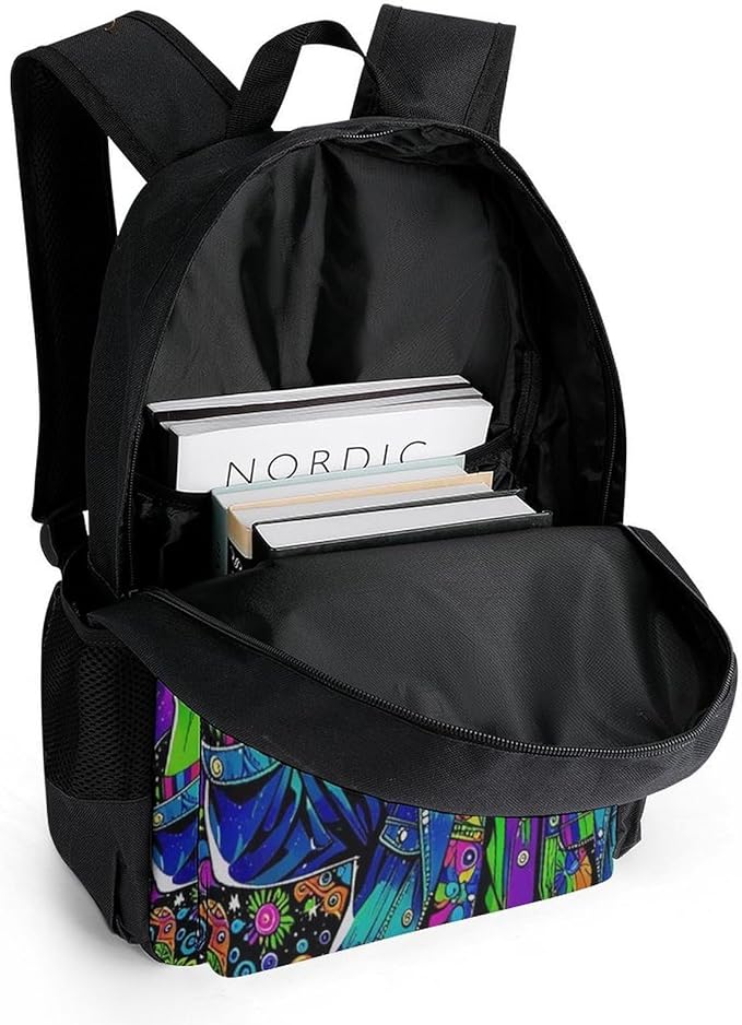 Supdreamc Daypack Bookbag Anti-Theft Multipurpose Large Capacity Bookbag, Psychedelic Space Alien Art Travel Hiking Camping Rucksack With Adjustable Shoulder Straps