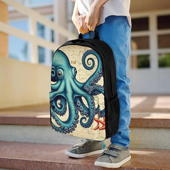 Supdreamc Daypack Backpack Polyester Multipurpose Anti-Theft Retro Octopus Art Shoulder Bag Big Capacity Gym Outdoor Hiking Backpack With Smooth Zippers