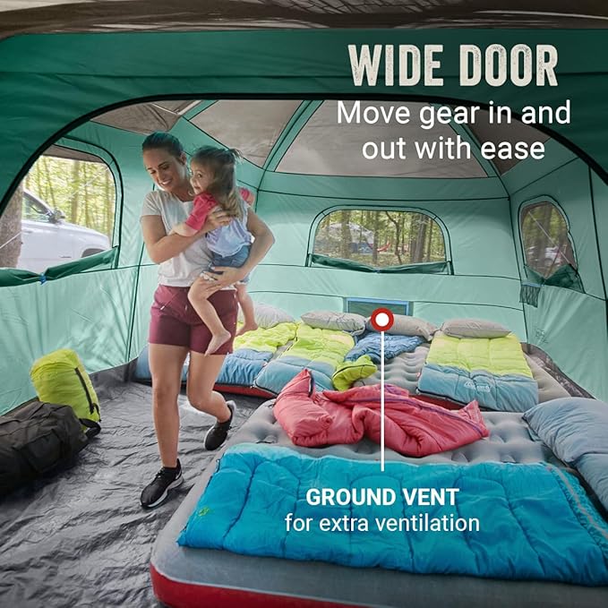 Coleman Skylodge 12-Person Camping Tent with Rainfly & Screened Porch, XL Weatherproof Family Tent Fits 4 Queen-Sized Airbeds, Color-Coded Poles & Sleeves, Made of PFAS-Free Materials