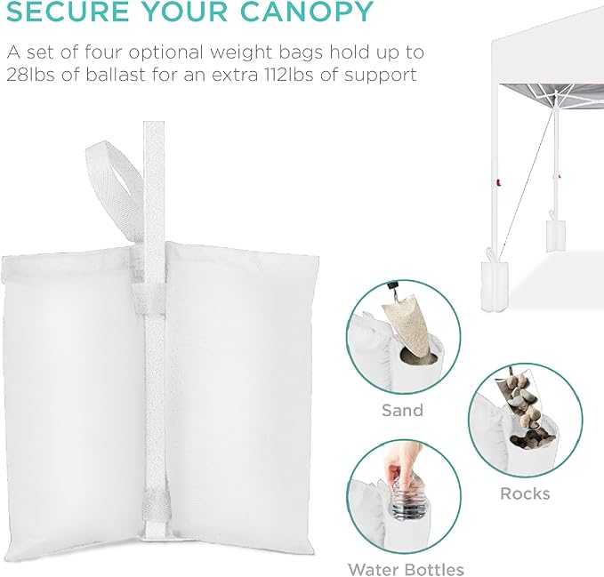 Best Choice Products 8x8ft Pop Up Canopy Tent, Outdoor Shade, 1 Person 1 Minute Set Up, Carry Case, 4 Weight Bags - White/White