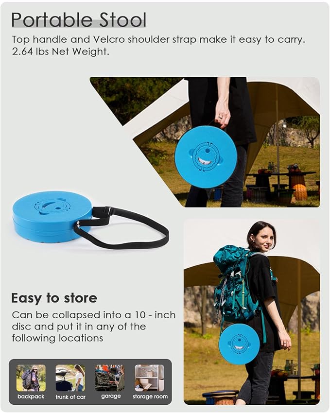 18-inch Heavy Duty Collapsible Stool with Cushion - 800 lbs Capacity, 2.6 lbs Lightweight Portable Folding Stool for Camping, Travel, Music Festivals and Other Outdoor Events