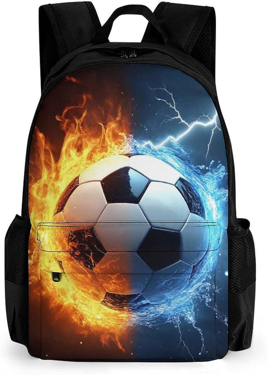 Men Women Polyester Water And Fire Soccer Ball Daypack Backpack Large Capacity Carry On Bag With Smooth Zippers for Hiking Picnic Walking Cycling