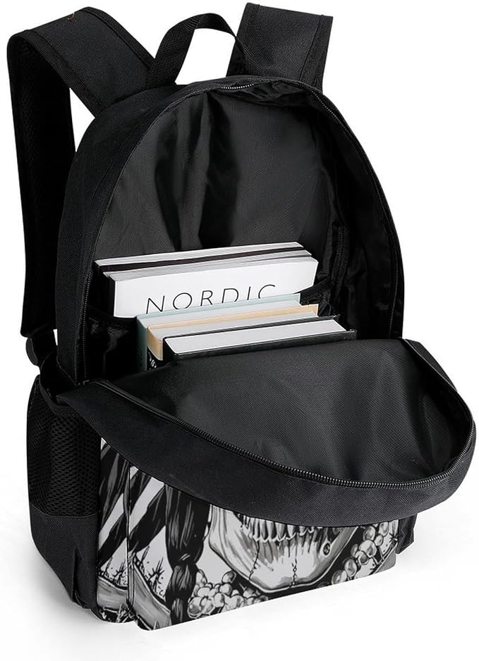 Women Men Polyester 3D Pirate Skull Casual Daypack Large Capacity Bookbag With Side Pockets for Sports Picnic Walking Cycling