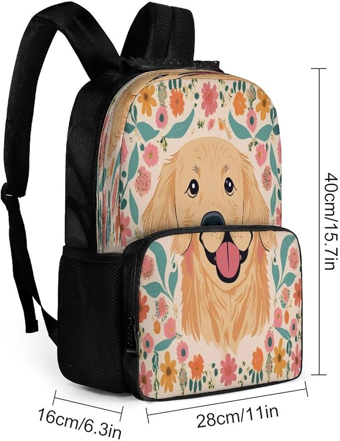Rucksacks Polyester Anti-Theft Multipurpose Golden Retriever Floral Dogs Carry On Bag Large Capacity Gym Outdoor Hiking Backpack With Smooth Zippers