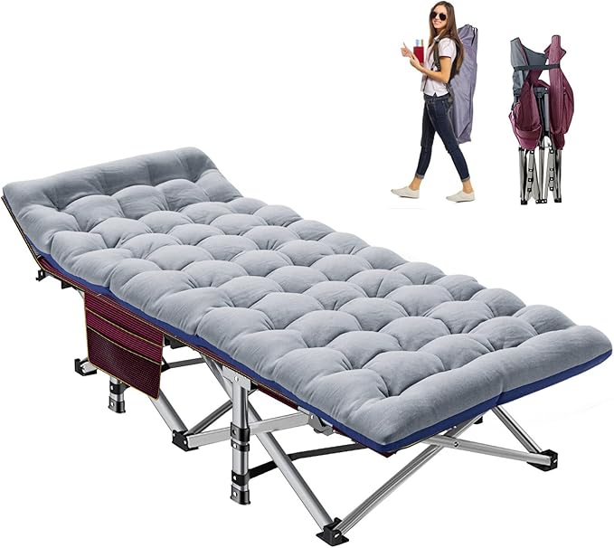 NAIZEA Folding Camping Cots for Adults, Portable Cot with Mattress Heavy Duty Outdoor Bed with Carry Bag 1200d Oxford Cloth Sleeping Cots for Camping Office Nap Home Guest Beach Travel