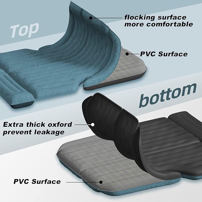 Umbrauto Car Air Mattress for Full Size SUV, Upgraded Flocked Surface/Durable 210T Bottom Van Camping Bed, Quick Inflation w/Electric Pump Sleeping Airbed for SUV Back Trunk