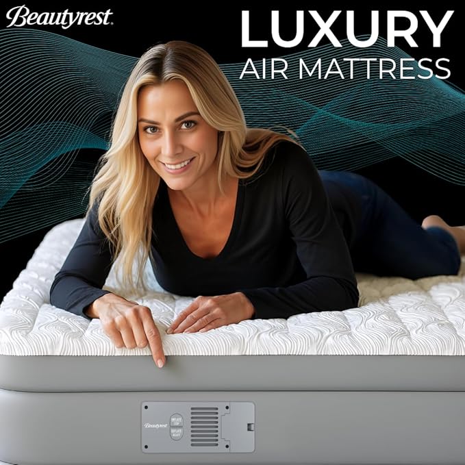 Beautyrest Luxaire, Queen Size Luxury Air Mattress, 20 Inch Height with Cool Vent Top, Smart Auto Shut-Off Pump, Puncture Resistant Ever Firm Fabric with Edge Support