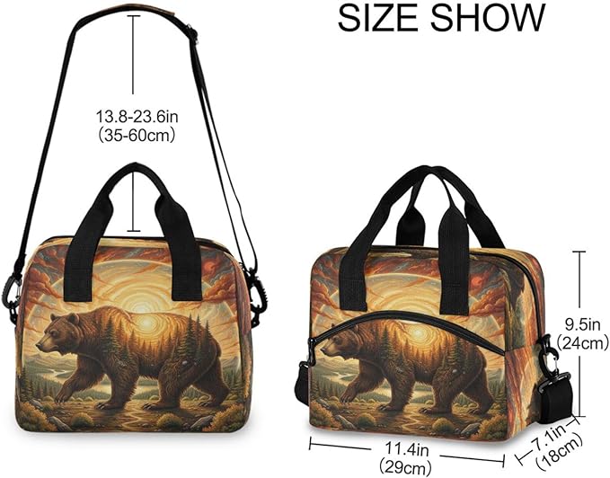 ALAZA Bear at Sunset Lunch Box for Men Women Adults Insulated Lunch Bag Cooler Bag with Adjustable Shoulder Strap for Work Picnic Travel