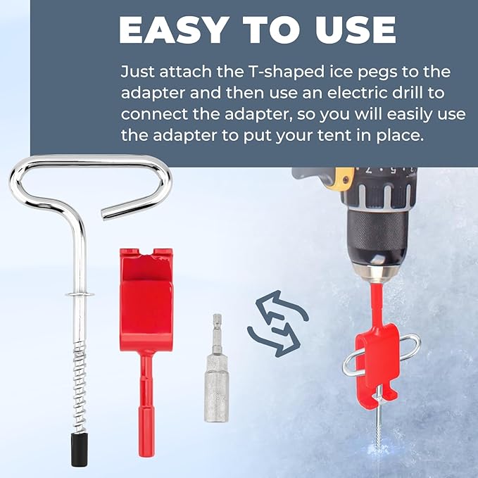 Ice Anchor Tool Kit with Drill Adapter,Ice Fishing Tent Stakes for Setting Up an Outdoor Ice Fishing Camping Tent Shanty,Ice Fishing Shelter Accessories with Protective Bag