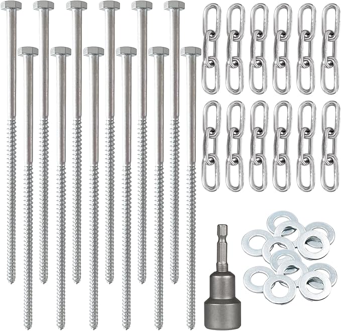 12pcs 3/8 x 12 inch Heavy Duty Camping Ground Anchors, Non-Rust Tent Stakes Screw in Kit for Securing Animals, Trampoline, Carports, Canopies, Sheds, Swing Sets, Ground Anchors for High Winds