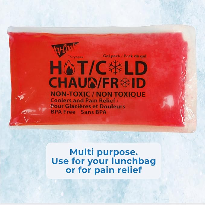 ICY-COOLS 3 Pack Reusable Hot or Cold Gel Ice Packs for Injuries, Multipurpose Ice Packs for Lunch Boxes, Long-Lasting Cold Therapy for Pain Relief, 4 x 8 Inches (Red)
