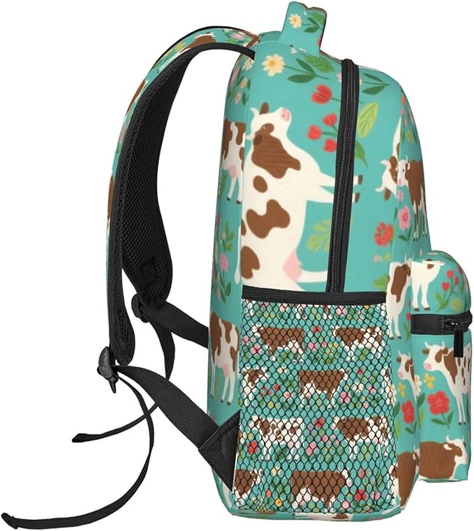Rucksack Polyester Anti-Theft Multipurpose Hereford Cow Cattle Floral Carry On Bag Large Capacity Travel and Sport Backpack Rucksack With Smooth Zippers