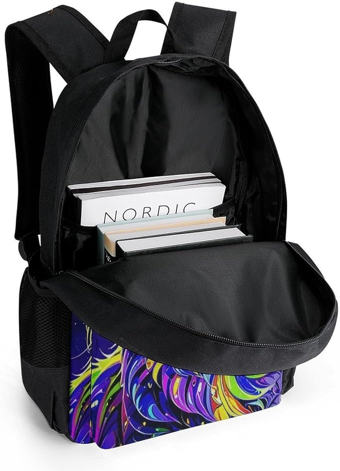 Supdreamc Rucksack Multipurpose Anti-Theft Big Capacity Shoulder Bag, Colorful Trippy Cat Art Travel Hiking Camping Rucksack With Side Pockets