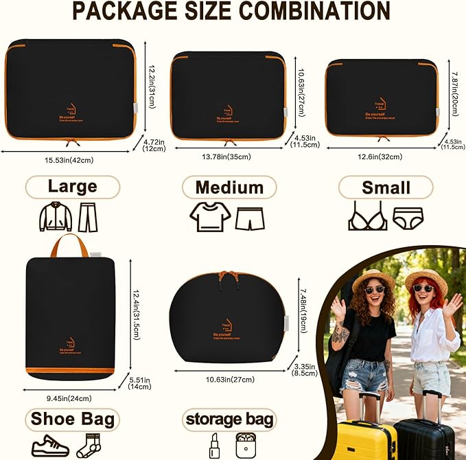 Packing Cubes for Travel, Various Sizes Luggage Organizer Bags Travel Cubes with Double Zipper, Durable Space Saver Bags Travel Essentials (5 Set, Black)