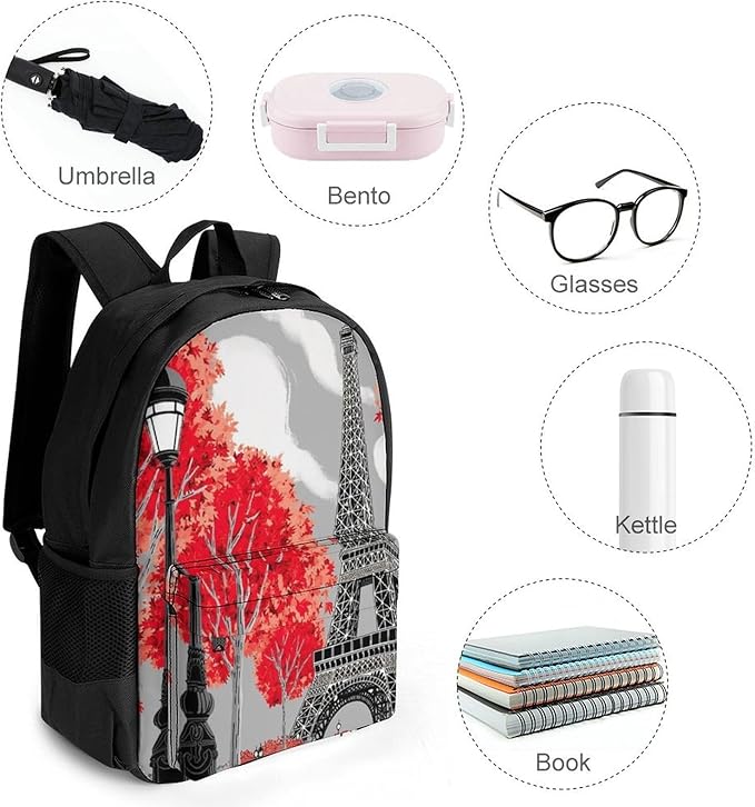 Supdreamc Rucksack Polyester Anti-Theft Multipurpose Paris European City Landscape France Eiffel Tower Oil Art Carry On Bag Large Capacity Travel and Sport Backpack Rucksack With Smooth Zippers