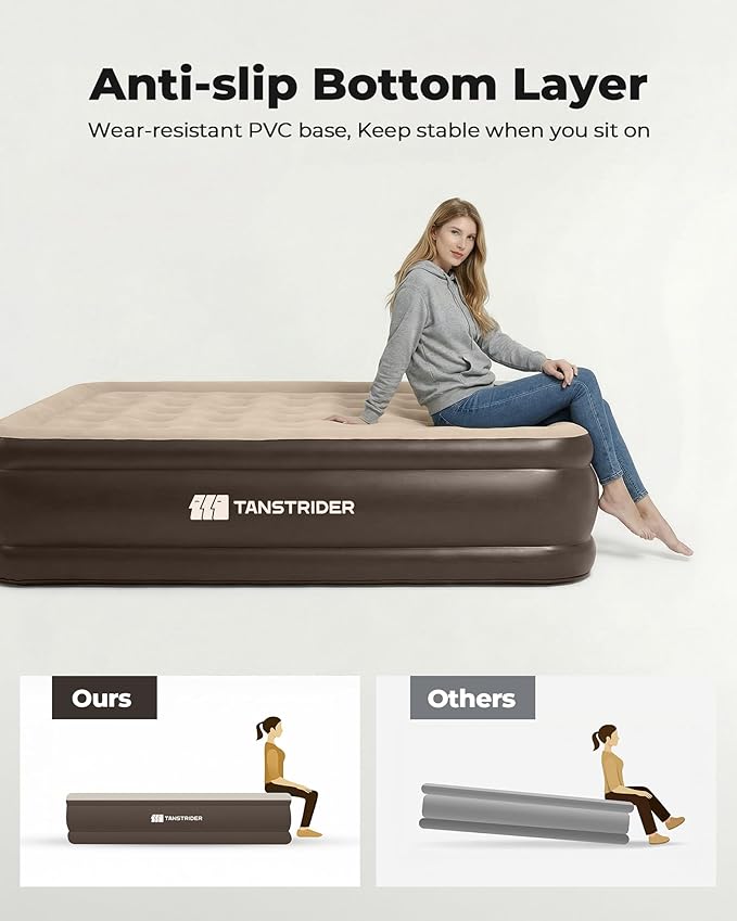Air Mattress Full with Built in Pump,18'' Raised Blow Up Air Bed, 3 Mins Quick Self-Inflation/Deflation Inflatable Bed for Guests & Home, Outdoor Camping, 600lbs Max（Light Brown）