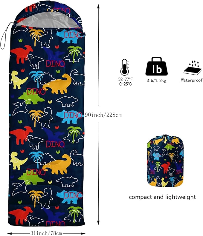 AILONEN Boys Sleeping Bag for Camping,Nautical Anchor,Lightweight & Waterproof,3 Season Warm & Cool Weather,Navy Blue Sleeping Bags for Kids Men Travelling,Outdoors