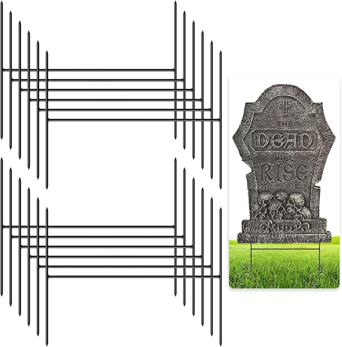 12PCS Metal Halloween Tombstone Stakes 7.9"X6.3" H Shaped, Foam Graveyard Stakes for Yard Lawn Outdoor Decorations