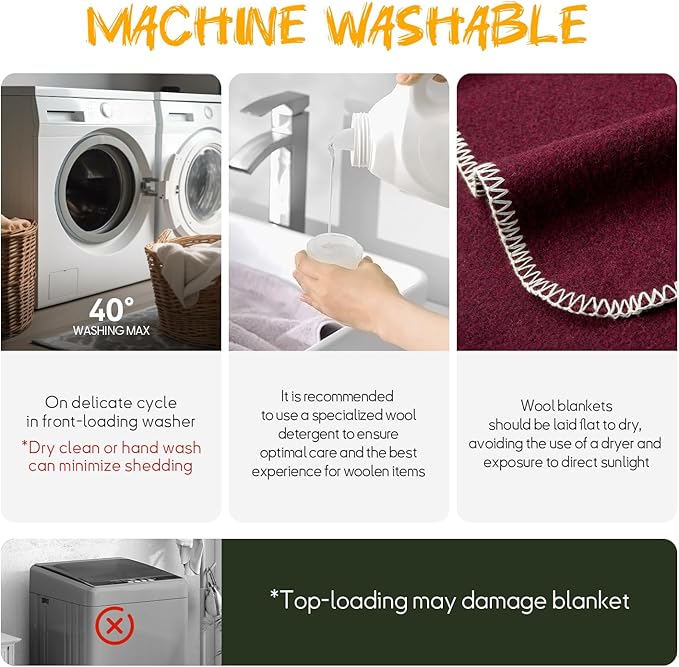 Merino Wool Blend Camping Blanket Ultra Warm, Moisture Wicking, Portable Outdoor Blanket for Camping, RV Trips, Adventures, Picnic, Bushcraft Survival Kits, Large 86"x62"