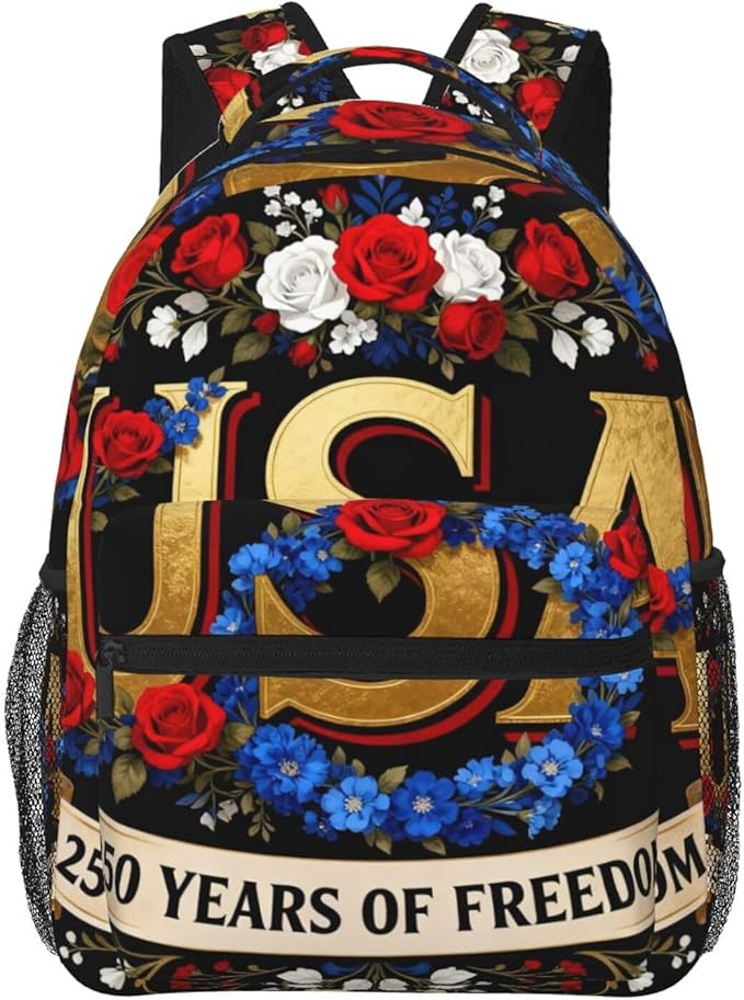 Men Women Polyester 250th Anniversary 1776-2026 Patriotic Freedom Art Daypack Bookbag Big Capacity Shoulder Bag With Padded Straps for Climbing Travel Walking Cycling