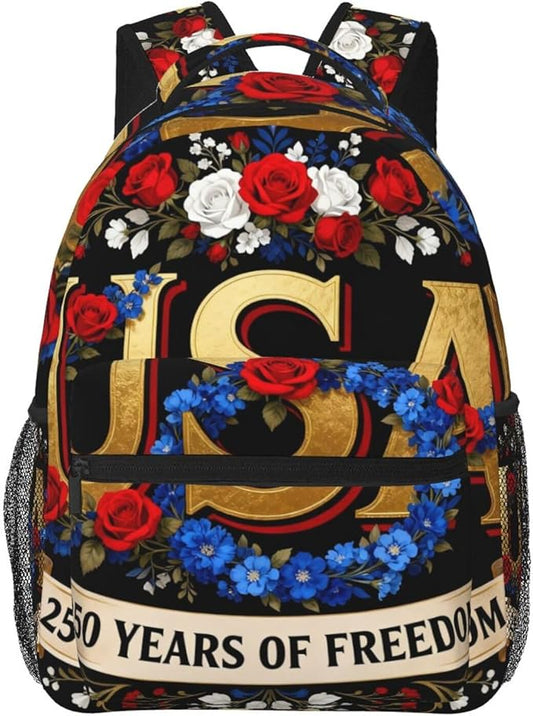Men Women Polyester 250th Anniversary 1776-2026 Patriotic Freedom Art Daypack Bookbag Big Capacity Shoulder Bag With Padded Straps for Climbing Travel Walking Cycling