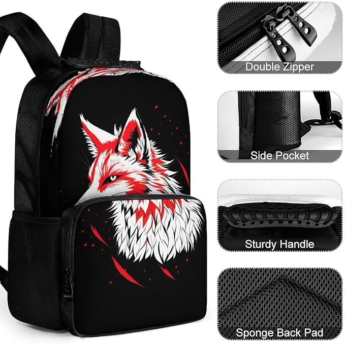 Rucksacks Lightweight Multipurpose Anti-Theft Kitsune Fox Art Shoulder Bag Big Capacity Traveling Camping Backpack With Side Pockets