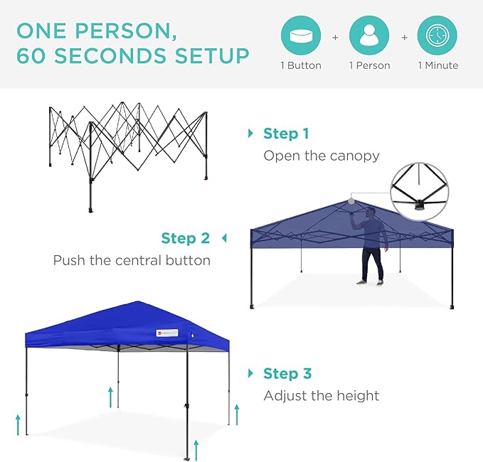Best Choice Products 8x8ft Pop Up Canopy Tent, Outdoor Shade, 1 Person 1 Minute Set Up, Carry Case, 4 Weight Bags - Resort Blue