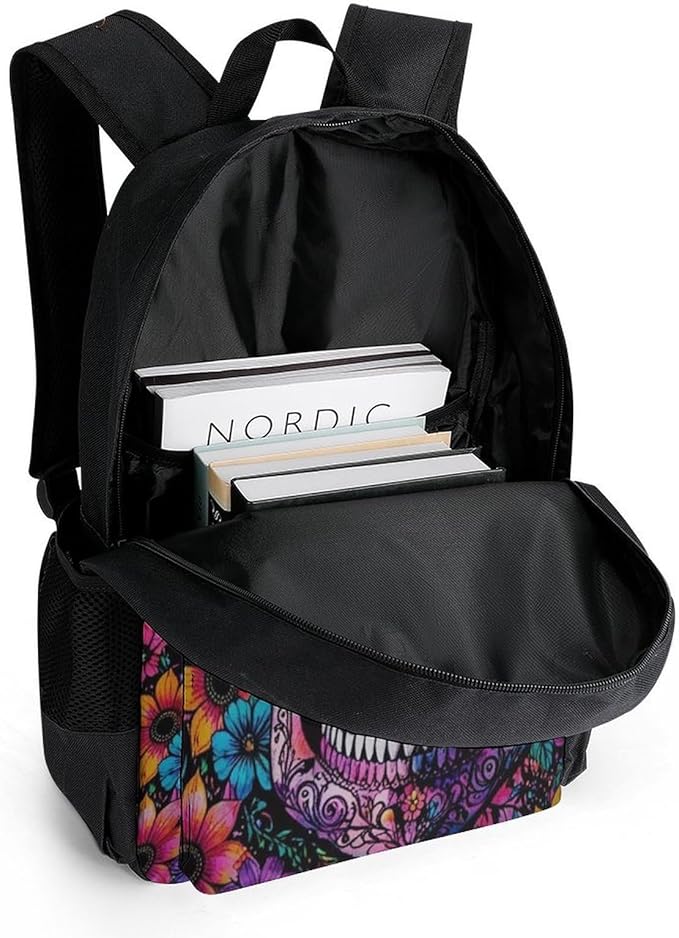 Supdreamc Polyester Daypack Backpack for Sports Travel Running, Big Capacity Anti-Theft Multipurpose Carry On Bag, Indain Mandala Sugar Skull Laptop Book Bag Rucksack