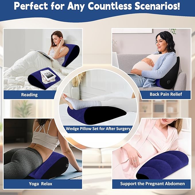 Portable Wedge Pillow Inflatable Cushion - Body Positioners Lightweight Wedge Pillow for Sleeping, Leg Elevation, Use in Bed, Travel, Camping, Fast Inflating Deflation (Blue)