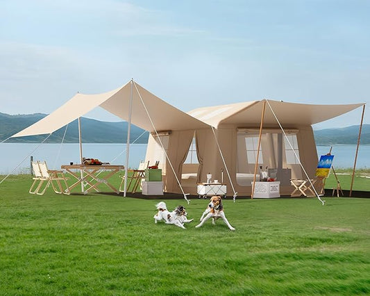 Inflatable Camping Tent with Pump & 1/2 Awnings, 8-14 Person Air Tents for Camping Adult, Large Waterproof Oxford Family Glamping Tent, Quick Setup Big Tent for Outdoor Camping