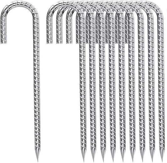 Rebar-Stakes-12-Inch, Ground Stakes Heavy Duty J-Hook Galvanized Anti-Rust Heavy Duty Ground Anchors for Garden Dog Fence Chicken Coop Christmas Decorations Deer Fence 12pcs