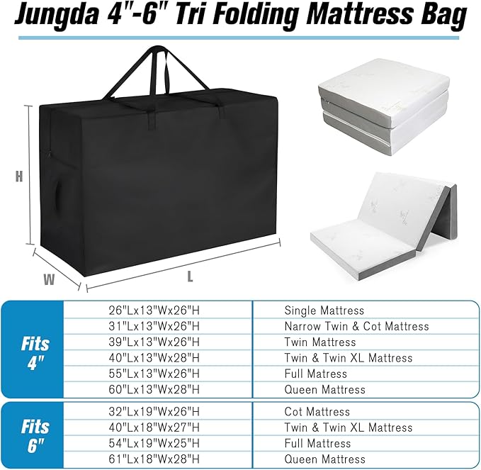 4" Narrow Twin Folding Mattress Storage Bags,Trifold Memory Foam Mattress Case,Portable Carrying Bag for 4" Cot Size Tri Fold Mattresses (Mattresses NOT Included)-31" L x 26" W x 13" H