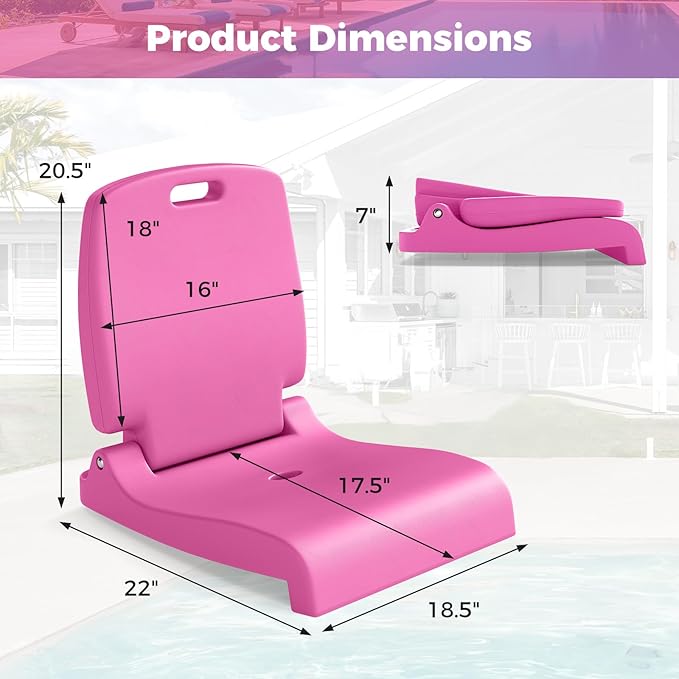GYMAX Foldable Poolside Chairs for Edge of Pool, Portable Pool Chair with Handle, Drainage Hole, Lightweight Folding Flip Seat for Beaches, Camping, Fishing, Tailgating, Lawn (Bright Pink,1)