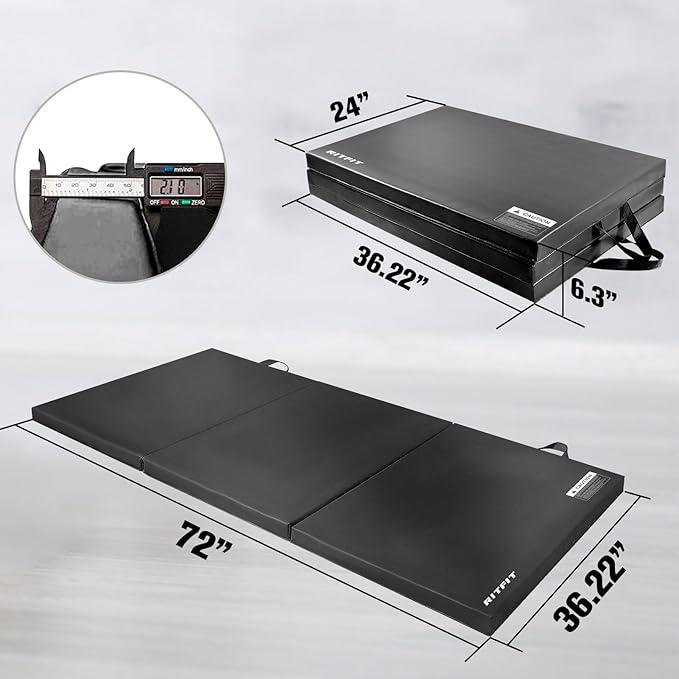RitFit Upgraded Folding Exercise Mat, 2 Inch Thick Gymnastics Mat 3’x6’,4’x8’,4x10’,2'x8' with Carrying Handles for Yoga, MMA, Stretching, Core Workouts and Home Gym Protective Flooring
