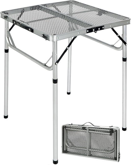 REDCAMP 24" Square Folding Grill Table for Outside, Lightweight Portable Metal Aluminum Outdoor Grill Table with Adjustable Height Legs, Great for Camping Picnic Cooking BBQ, Silver 2ft