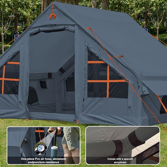 Inflatable Camping Tent,2/4/6/8 Person Glamping Inflatable Tents with Awning, Quick Setup Blow Up Tents with Pump, Waterproof Oxford Inflatable House for Camping, Air Glamping Hot Tents for Adult