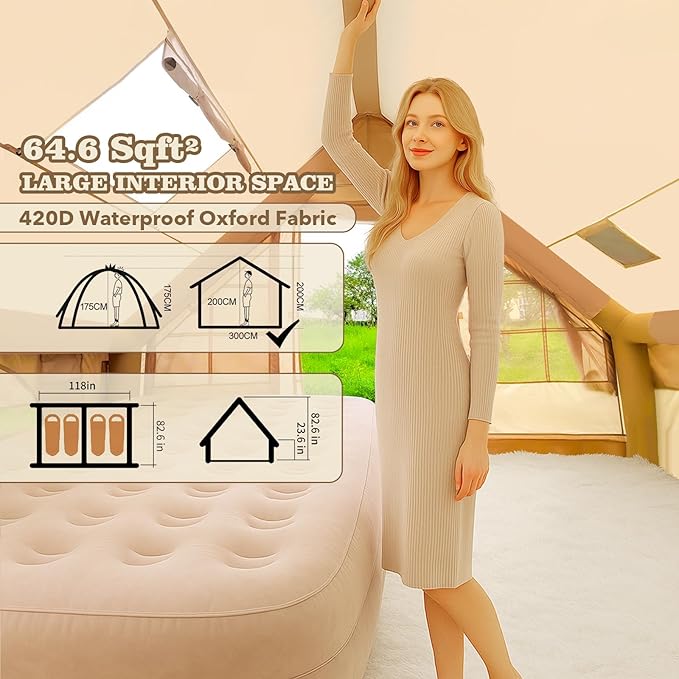 Inflatable Tents for Camping, Large Inflatable Camping Tent with Hand Pump, Easy Setup Tents for 2/4/6/8/10/12 People, Portable Glamping Tent