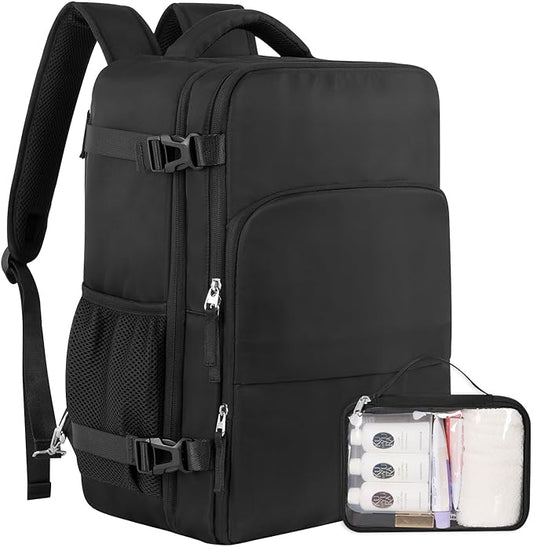Travel Backpack, Carry on Flight approved Travel Bag with Multi-Pockets, Waterproof 17.3inch Laptop Backpack for Men Women, Black