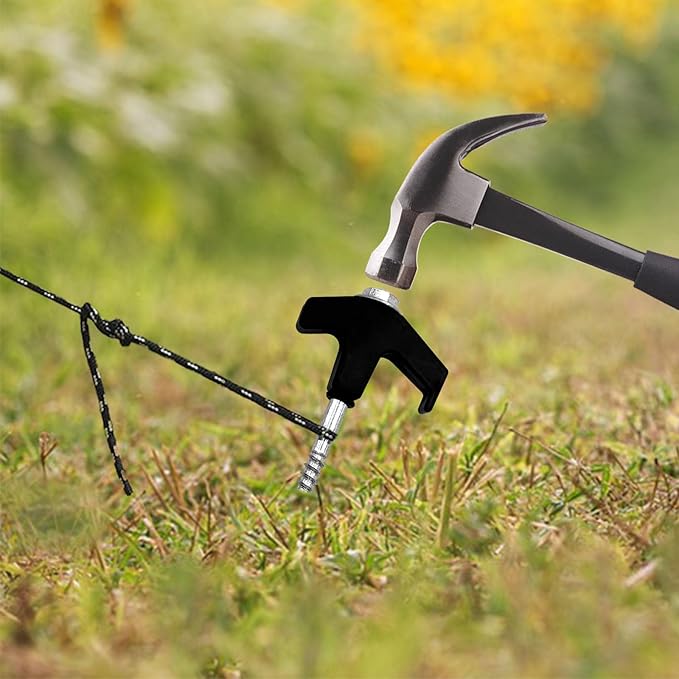 20 Pack Screw in Tent Stakes, 8 Inch Heavy Duty Ground Anchors with Hex Head Drillable Tent Pegs Camping Stakes for Patio, Garden, Canopies, Grassland, Outdoor (Black)