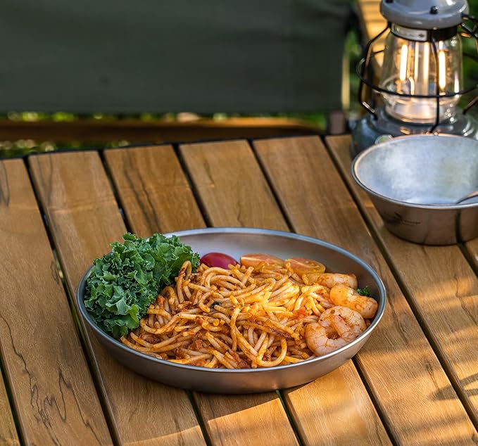 Boundless Voyage Titanium Camping Plate Dishes Saucer Lightweight Round Dinnerware Set Stackable Serving Plates Pasta Plates Travel Outdoor Home Kitchen Tableware Set Ti1119T