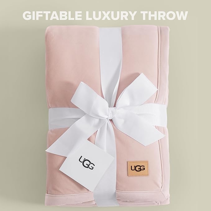 UGG Bliss Throw Blanket Plush Soft Fleece Fluffy Blankets for Bed or Couch Oversized Warm Reversible Machine Washable Medium Weight Home Decor Giftable Throw, 50-inch x 70-inch, Quartz Pink
