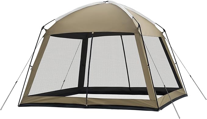 12 x 12 FT Camping Screen Tent for 8-10 Person, Easy Setup Screen House with UV 50+ Sun Protection & Mosquito Net for Camping, Backyard, Picnic, Patio Outdoor Kakhi