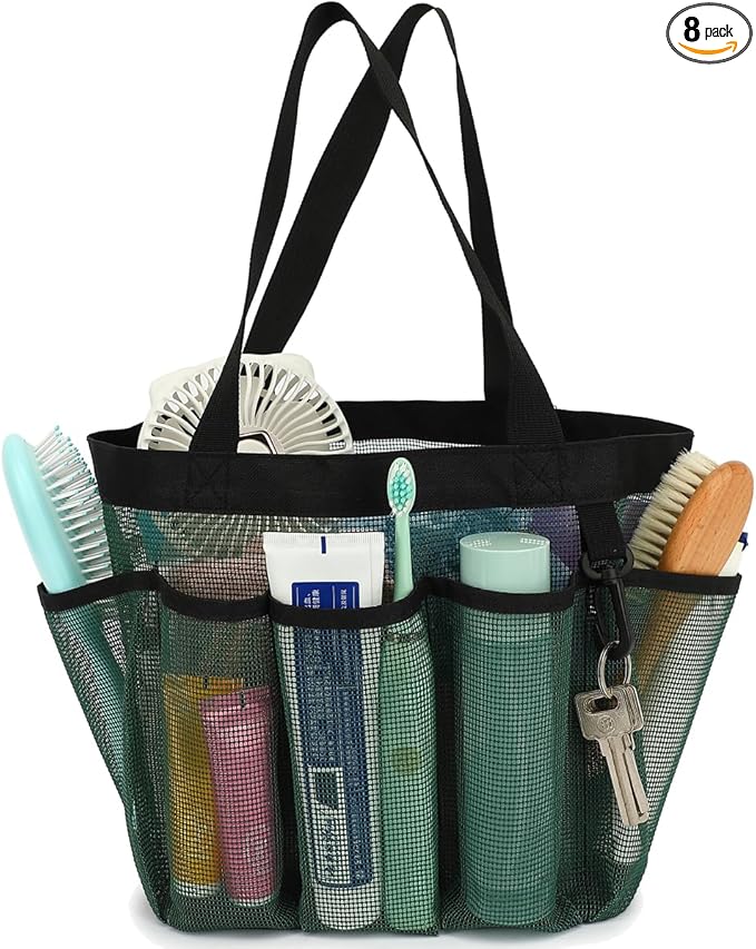 Mesh Shower Caddy Portable for College Dorm Room Essentials, 8-Pocket Large Shower Basket Tote Bag with 2 Handles for Toiletry, Bathroom, Beach, Camp, Gym