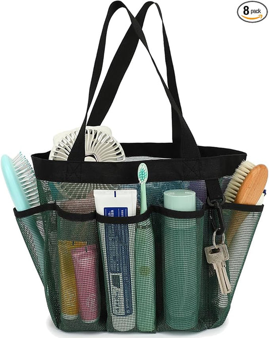 Mesh Shower Caddy Portable for College Dorm Room Essentials, 8-Pocket Large Shower Basket Tote Bag with 2 Handles for Toiletry, Bathroom, Beach, Camp, Gym