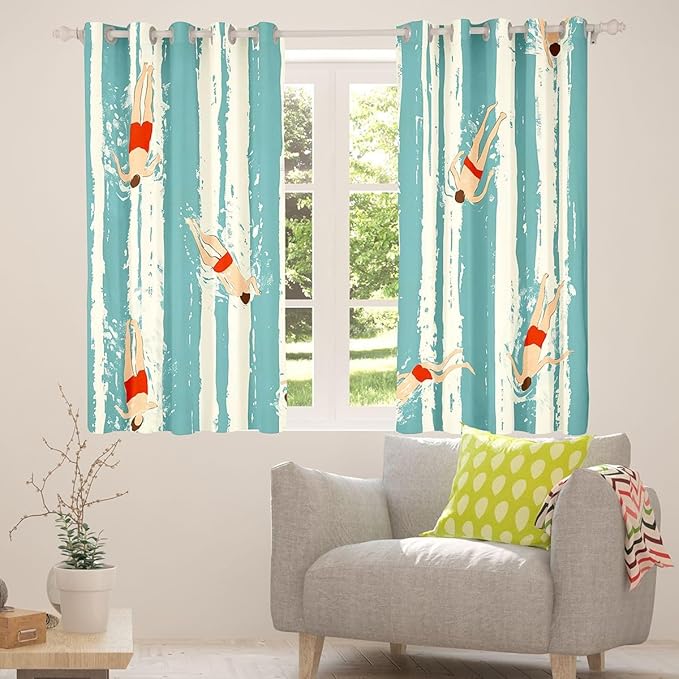 Manfei Swimming Blackout Curtains,Swim Sports Games Fitness Blackout Curtains,Swimming Pool Modern Fashion Boys Girls Room Decor,Retro Blue 2 Panels,52Wx84L inch