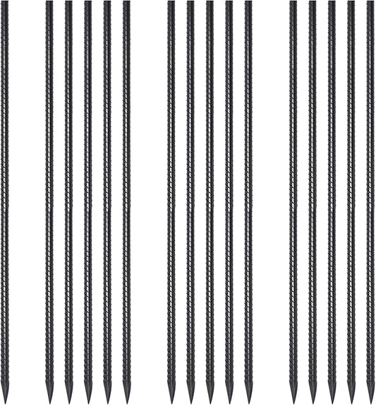 Ground Rebar Stakes 48 Inch 1/2 Inch Diameter Heavy Duty Metal Spikes with Chisel Point End Landscpe Timber Spikes Concrete Stakes for Garden Camping Plant Support, Black Coated (16 Pcs)