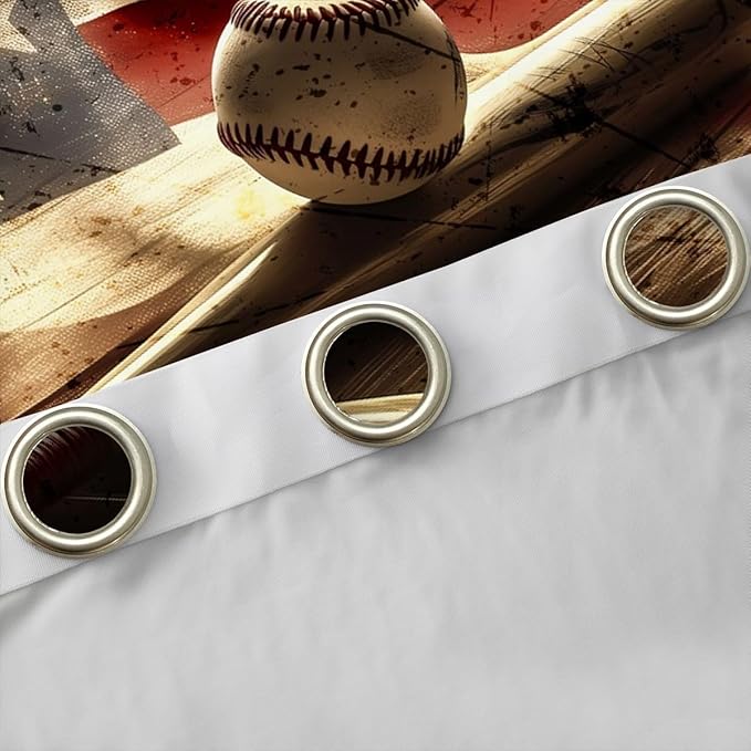 Manfei Baseball Blackout Curtains Retro American Flag Wooden Window Drapes,Sports Gaming Theme Window Treatments,Kids Boys Girls Room Decor,Grommet Top 2 Panel Set Bedroom Curtains, 42Wx84L inch